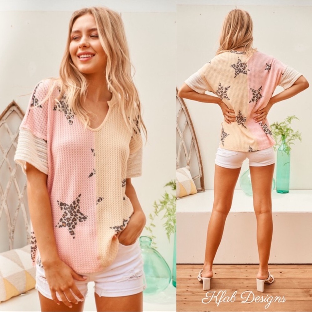 V Neck Star Print Super Soft Top